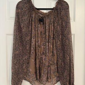 Free People Floral Blouse in Black and Brown (sheer top needs undershirt),